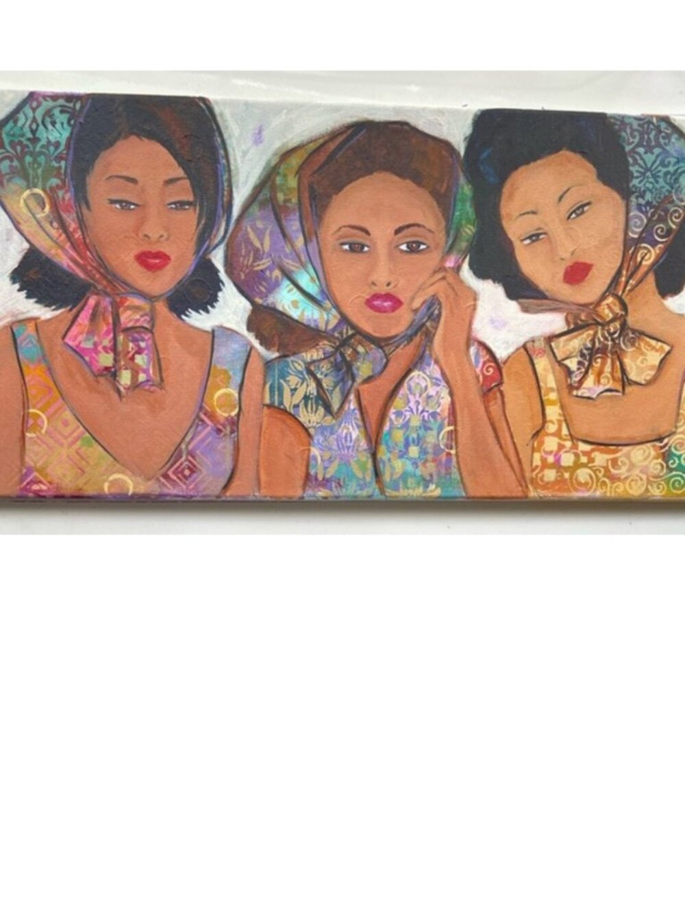 Elegant Trio Portrait Wall Painting in Multicolor by